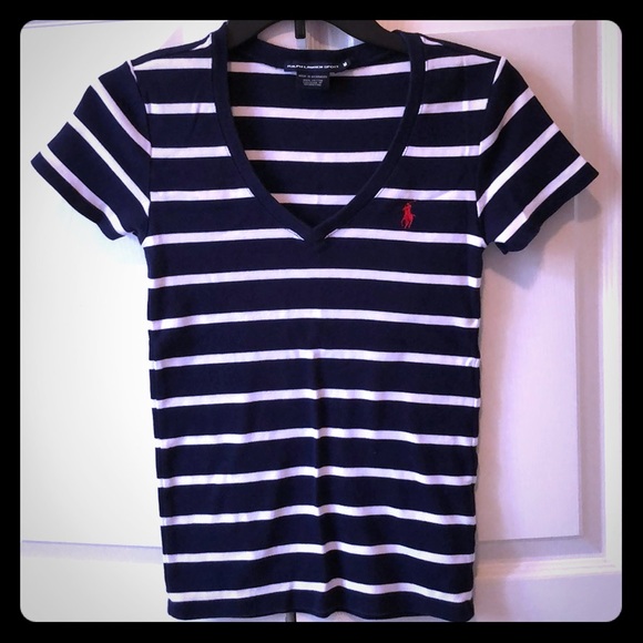 Polo Ralph Lauren Tops - Polo Ralph Lauren V-neck Navy/white stripe